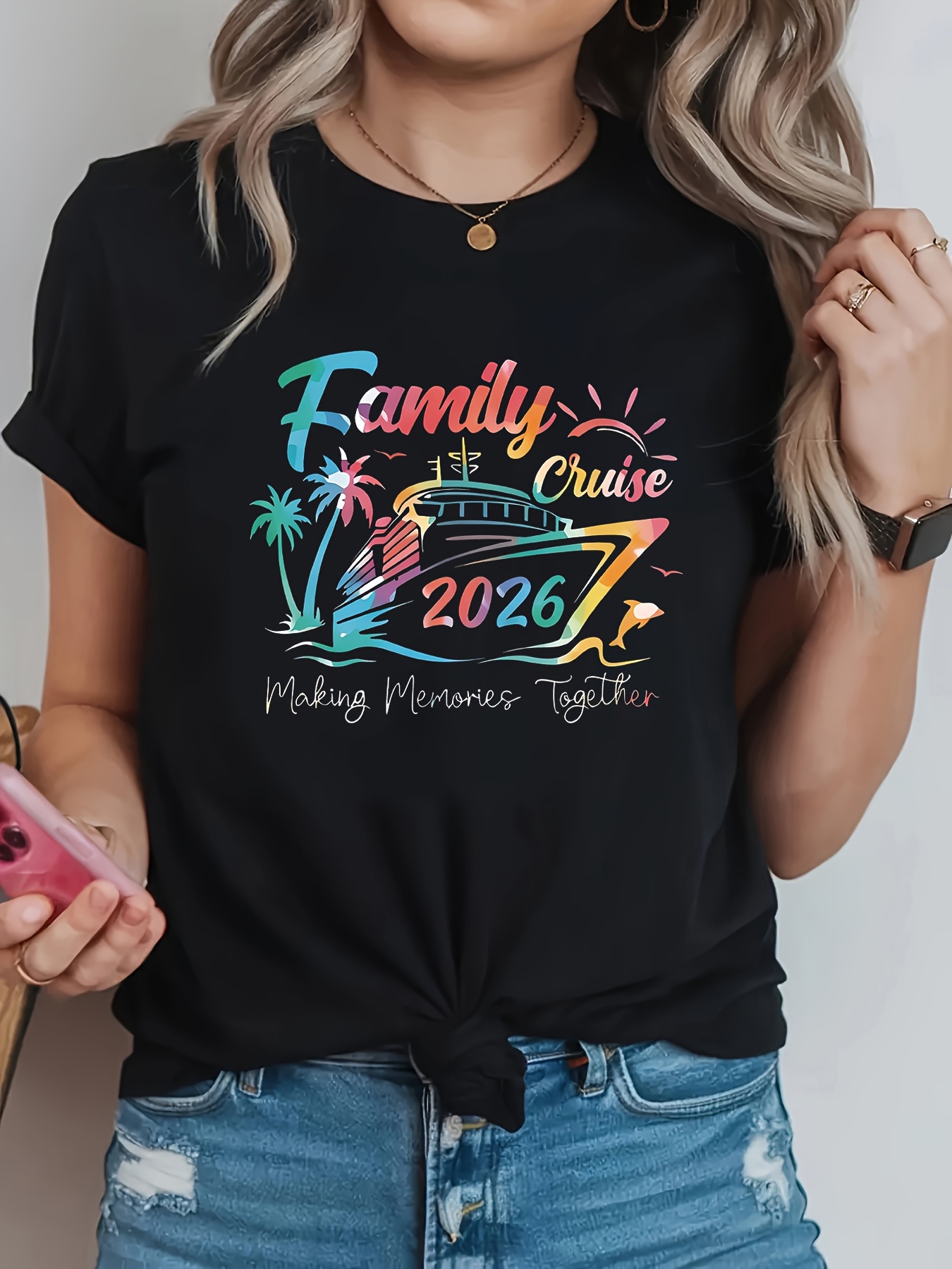Family Tree Print - تي شيرت نسائي كاجوال بمقاسات كبيرة