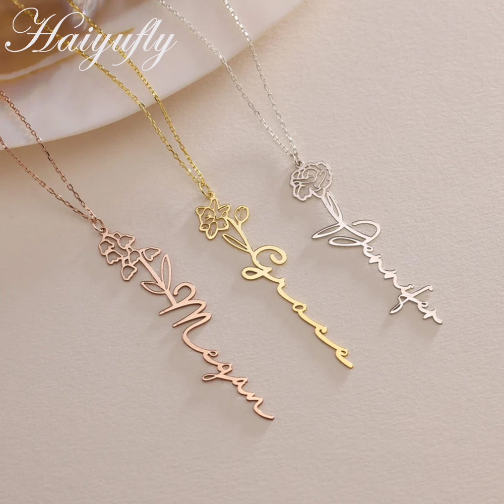 Haiyufly-قلادة اسم مخصص للنساء - مراجعة Birth Flower Necklace وسعره
